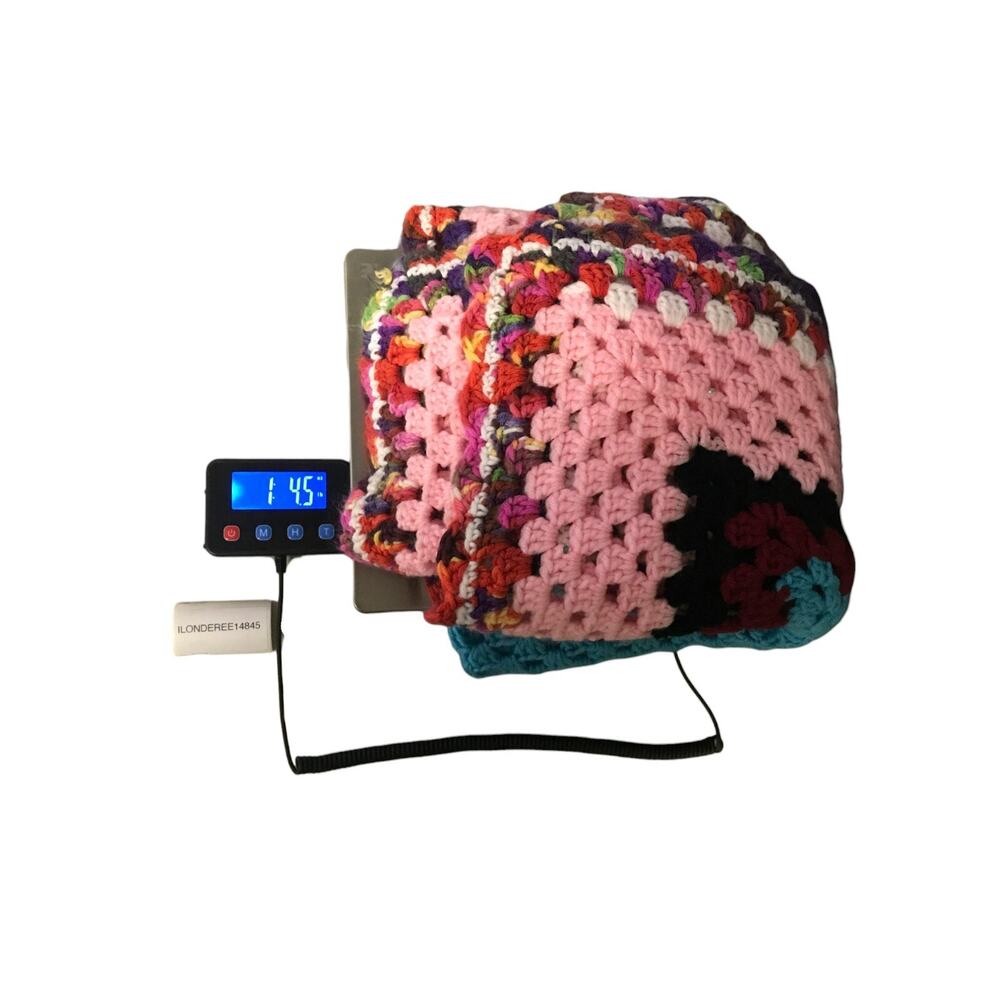 Handmade Crochet Knit Afghan Throw Blanket Granny Multicolor Square Vintage - Picture 5 of 5